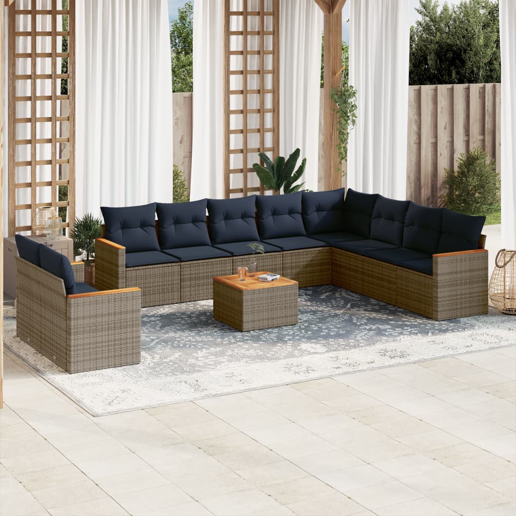 Conjunto de sofá de jardim com 11 peças e almofadas em rattan sintético cinza