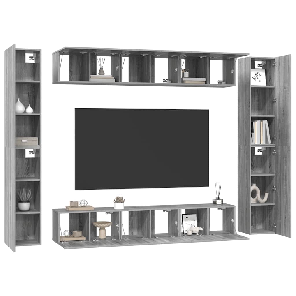 Conjunto móveis de TV 10 pcs madeira processada sonoma cinza