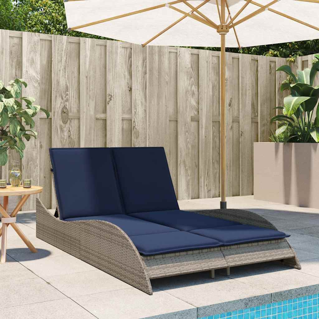 Espreguiçadeira com almofadas cinza 114x205x73 cm vime sintético