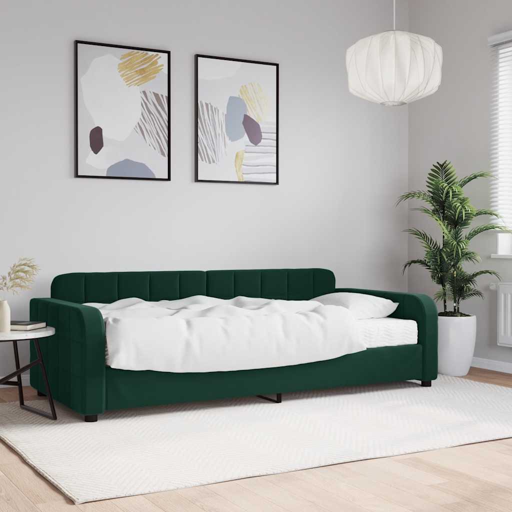 Sofá-cama com colchão 90x200 cm veludo verde-escuro