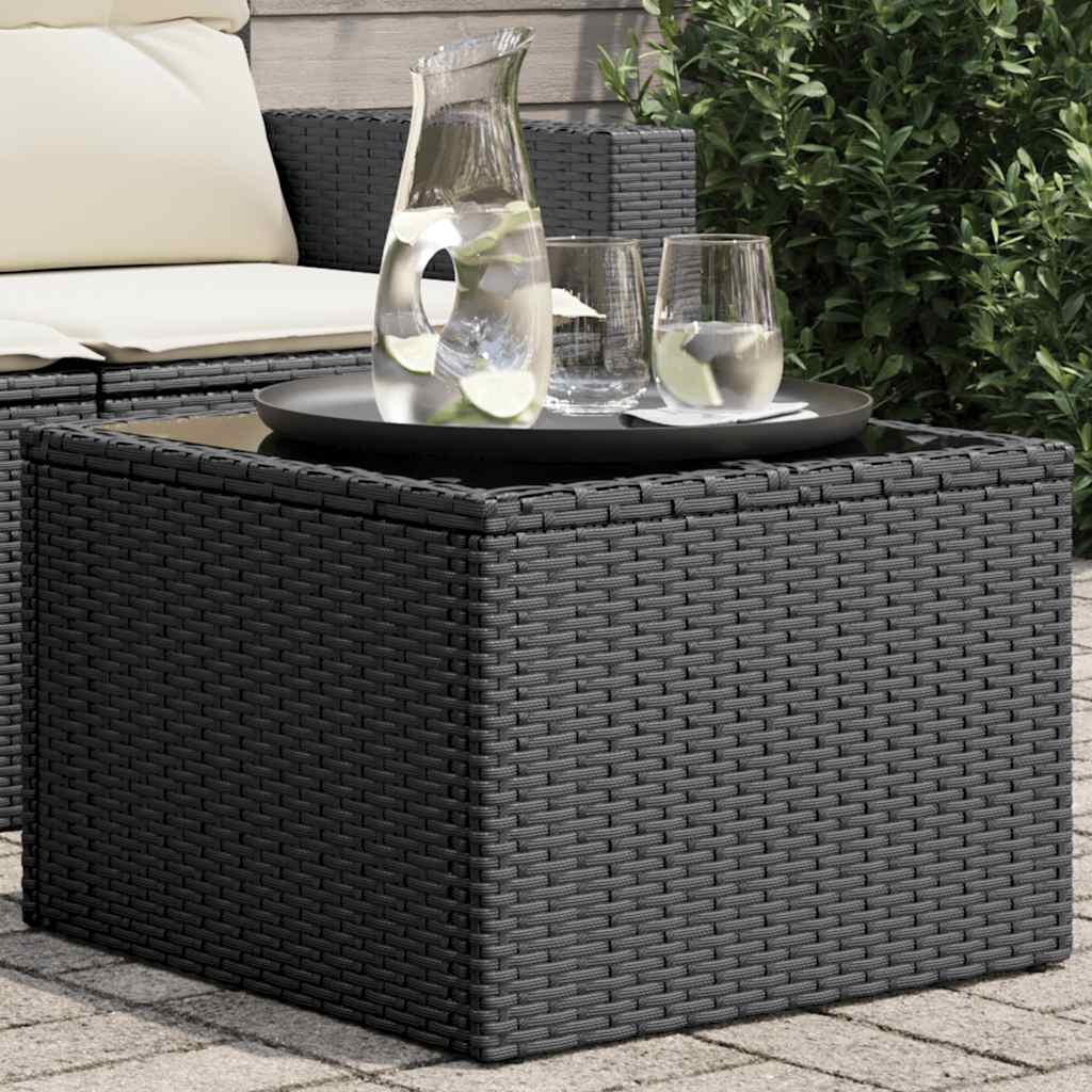 Mesa de jardim com tampo de vidro preta 55x55x37 cm vime sintético