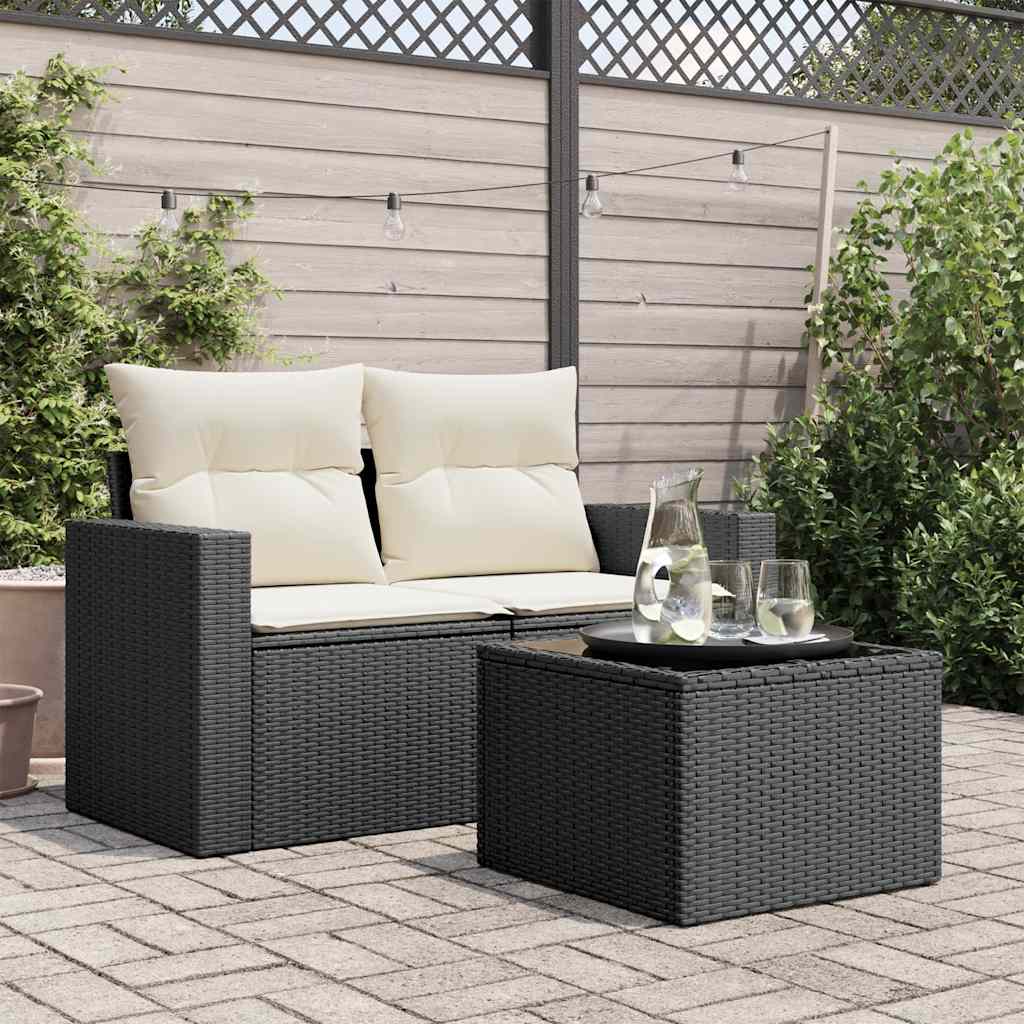 Mesa de jardim com tampo de vidro preta 55x55x37 cm vime sintético