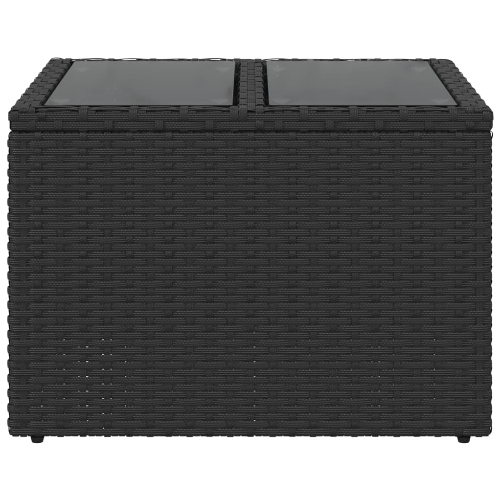 Mesa de jardim com tampo de vidro preta 55x55x37 cm vime sintético