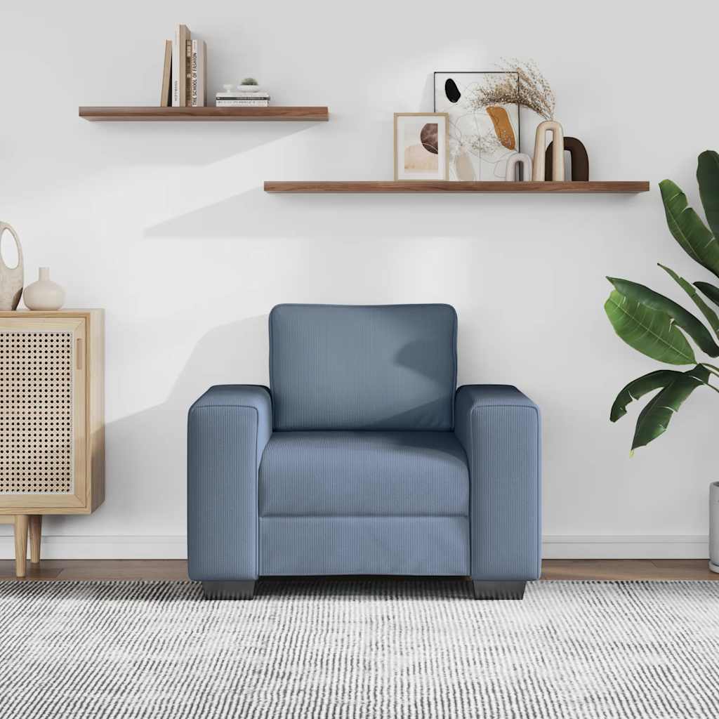 Poltrona tecido corduroy 100x77x82 cm azul