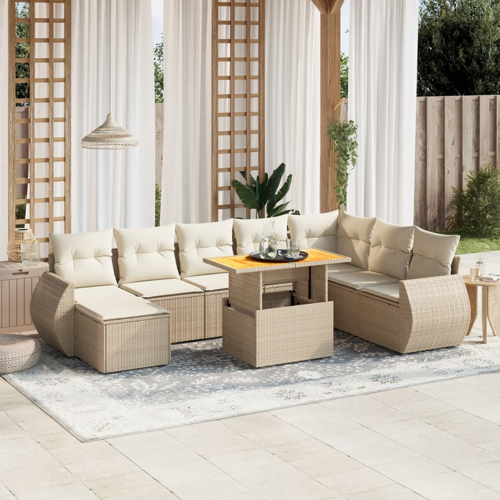 9 Pcs conjunto de sofás p/ jardim com almofadões vime PE bege