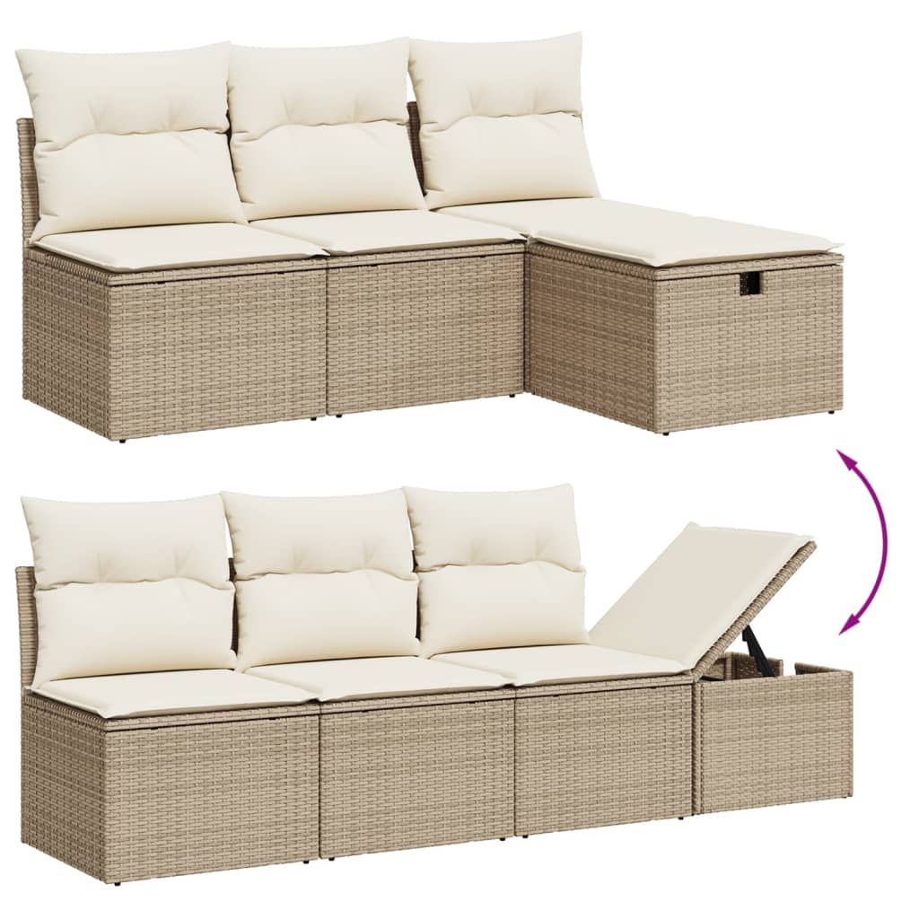 9 Pcs conjunto de sofás p/ jardim com almofadões vime PE bege