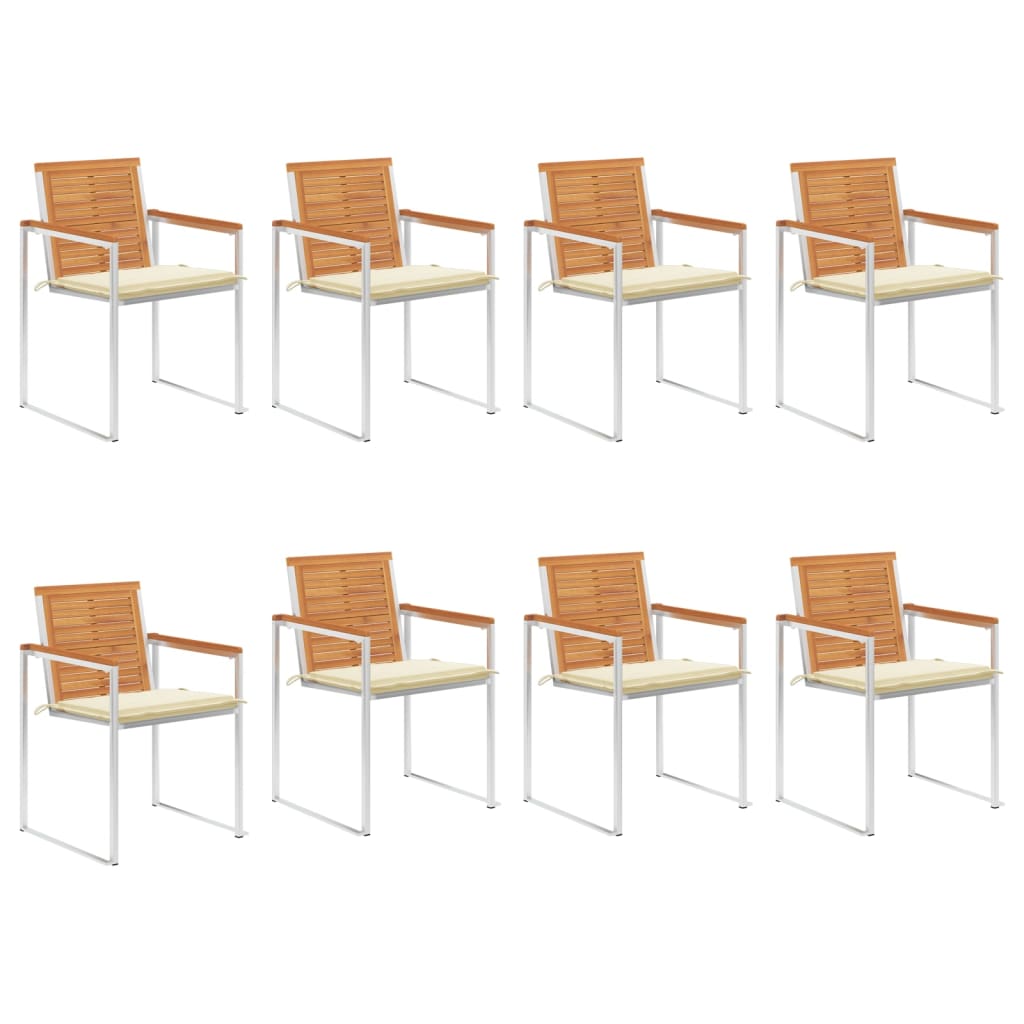 Cadeiras de jardim 8 pcs c/ almofadões madeira de acácia maciça