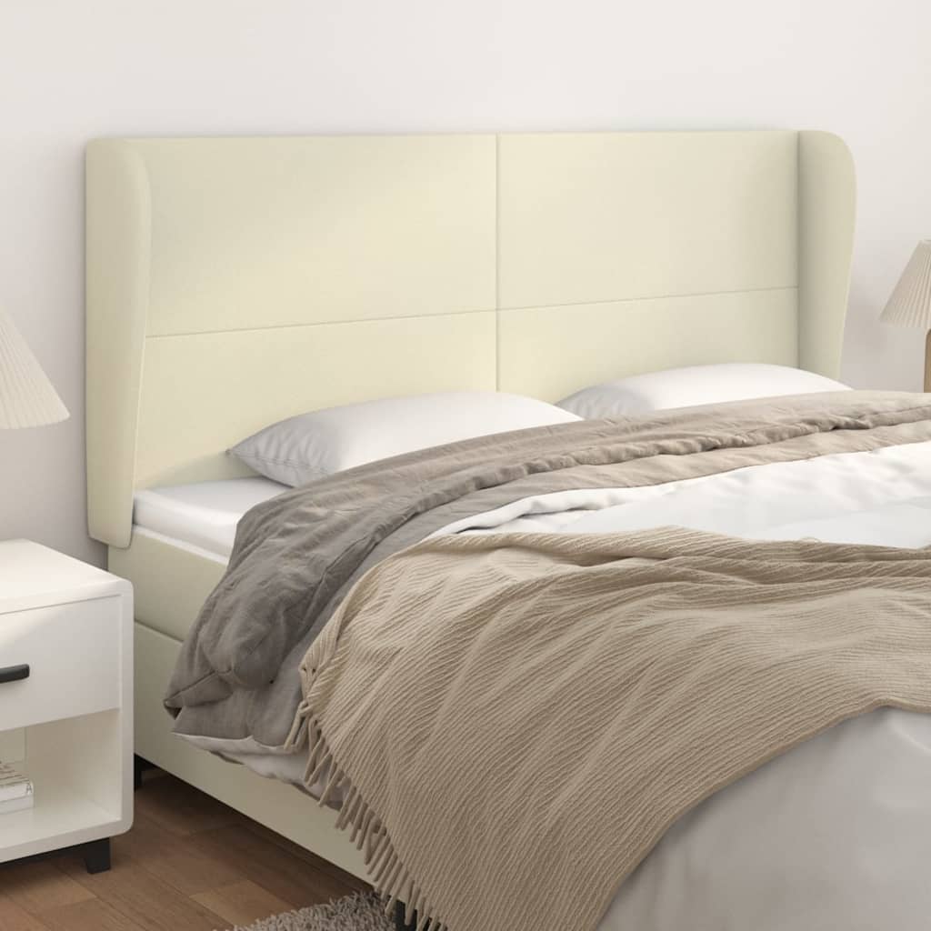 Cabeceira cama c/ abas couro artificial 203x23x118/128 cm creme