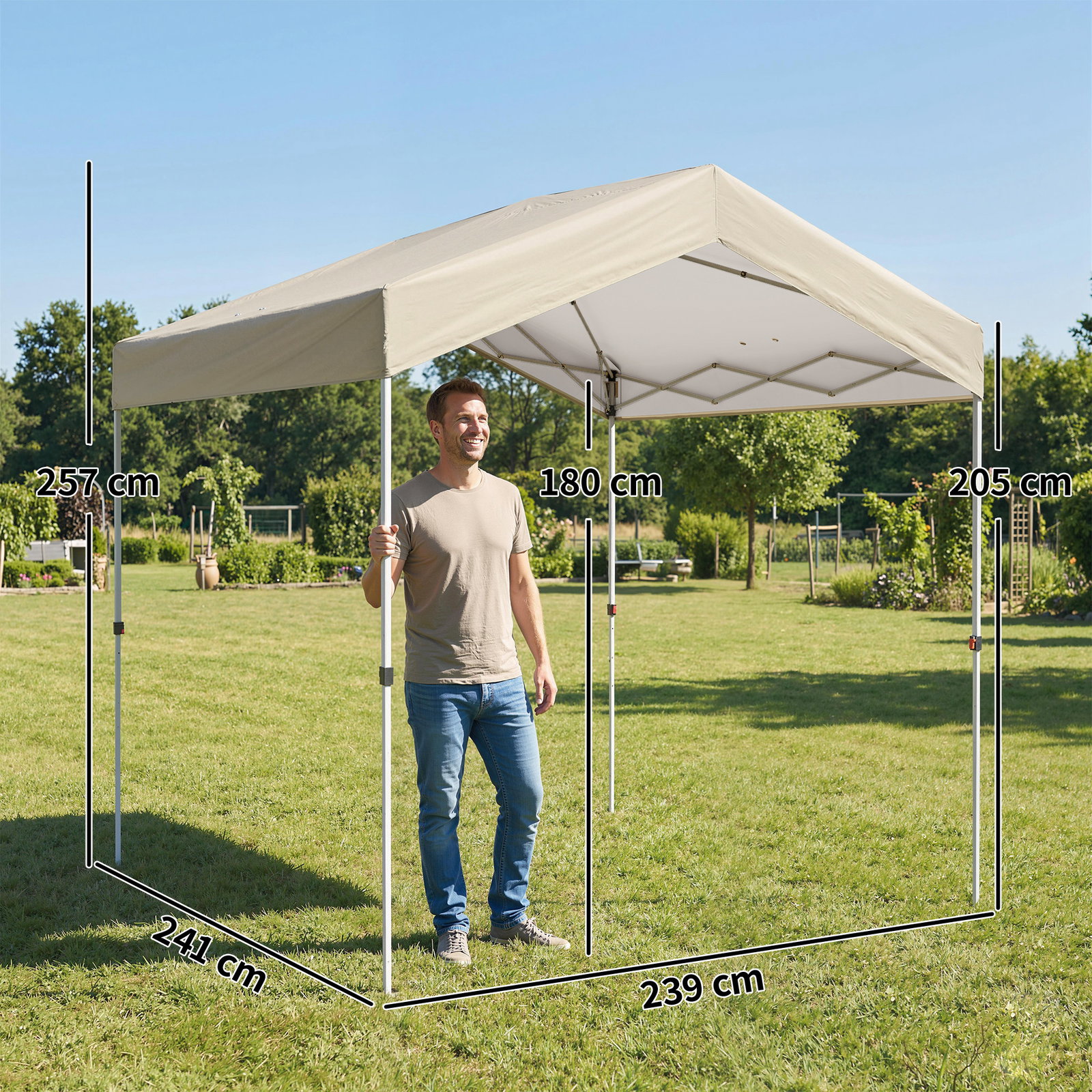Tenda dobrável 2,4x2,4 m pop-up upf50+ bloqueio central altura ajustável bolsa de transporte sacos de areia bege