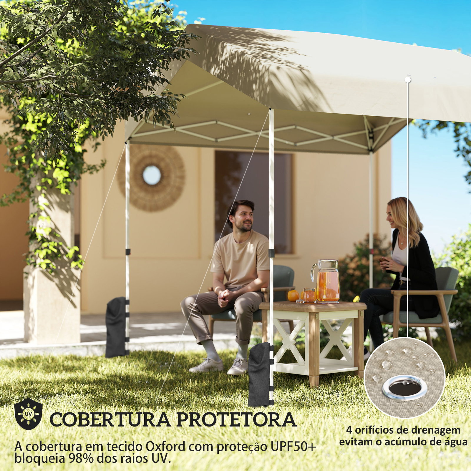 Tenda dobrável 2,4x2,4 m pop-up upf50+ bloqueio central altura ajustável bolsa de transporte sacos de areia bege