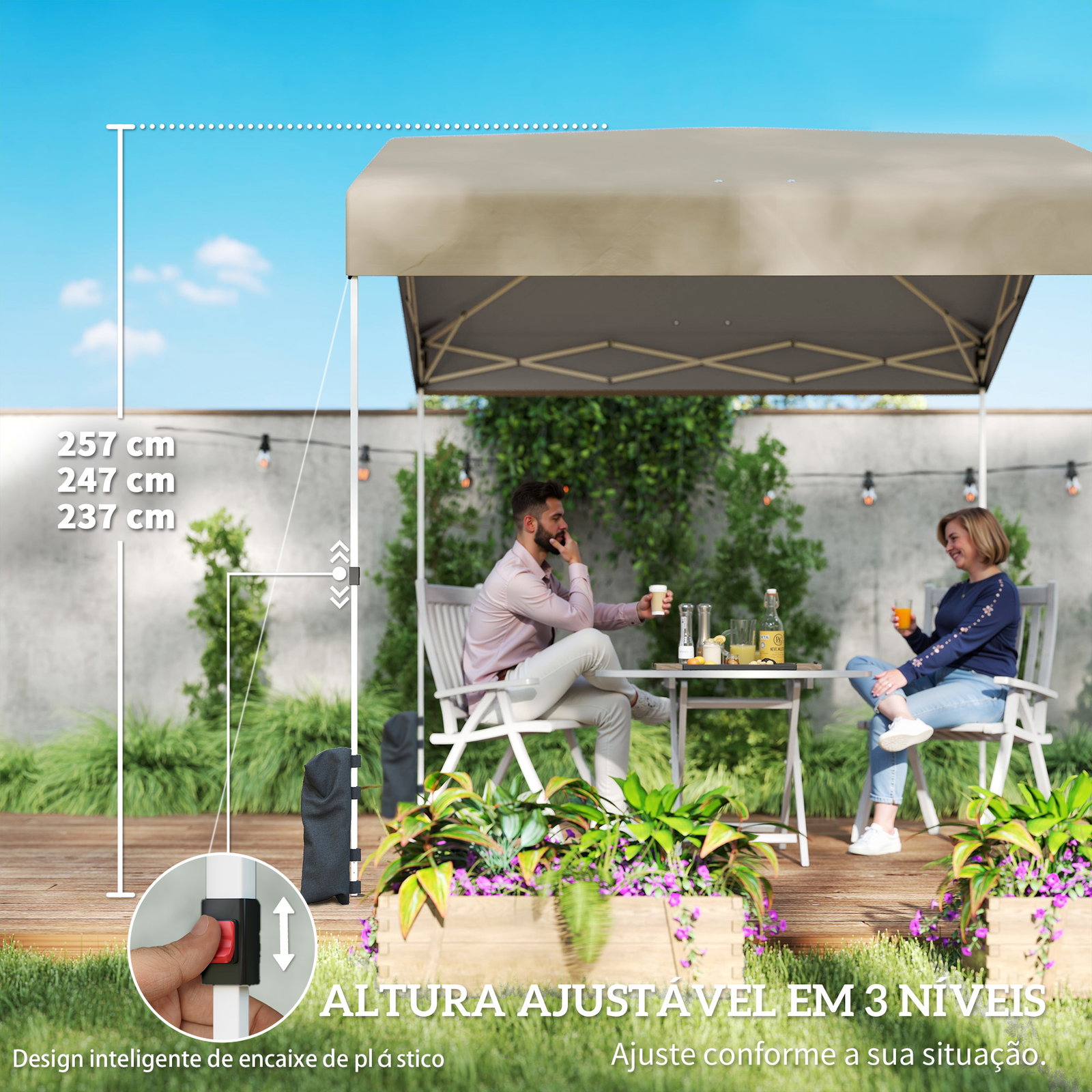 Tenda dobrável 2,4x2,4 m pop-up upf50+ bloqueio central altura ajustável bolsa de transporte sacos de areia bege
