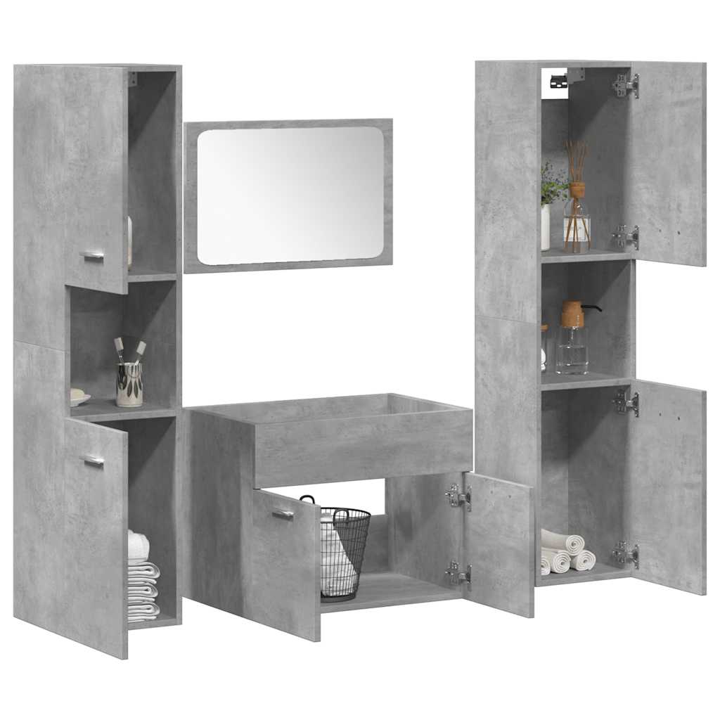 4 Pcs conj. móveis casa banho derivados madeira cinza cimento