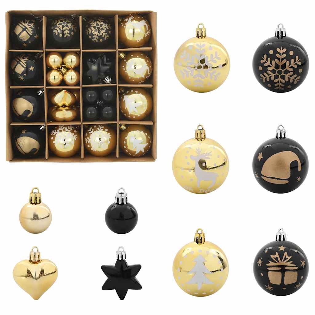 Conjunto de bolas de natal 40 unid. preto e ouro ø 6 cm leds