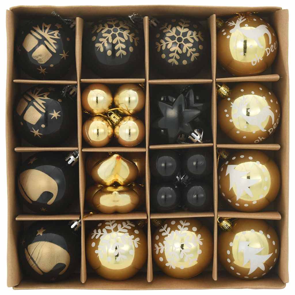 Conjunto de bolas de natal 40 unid. preto e ouro ø 6 cm leds