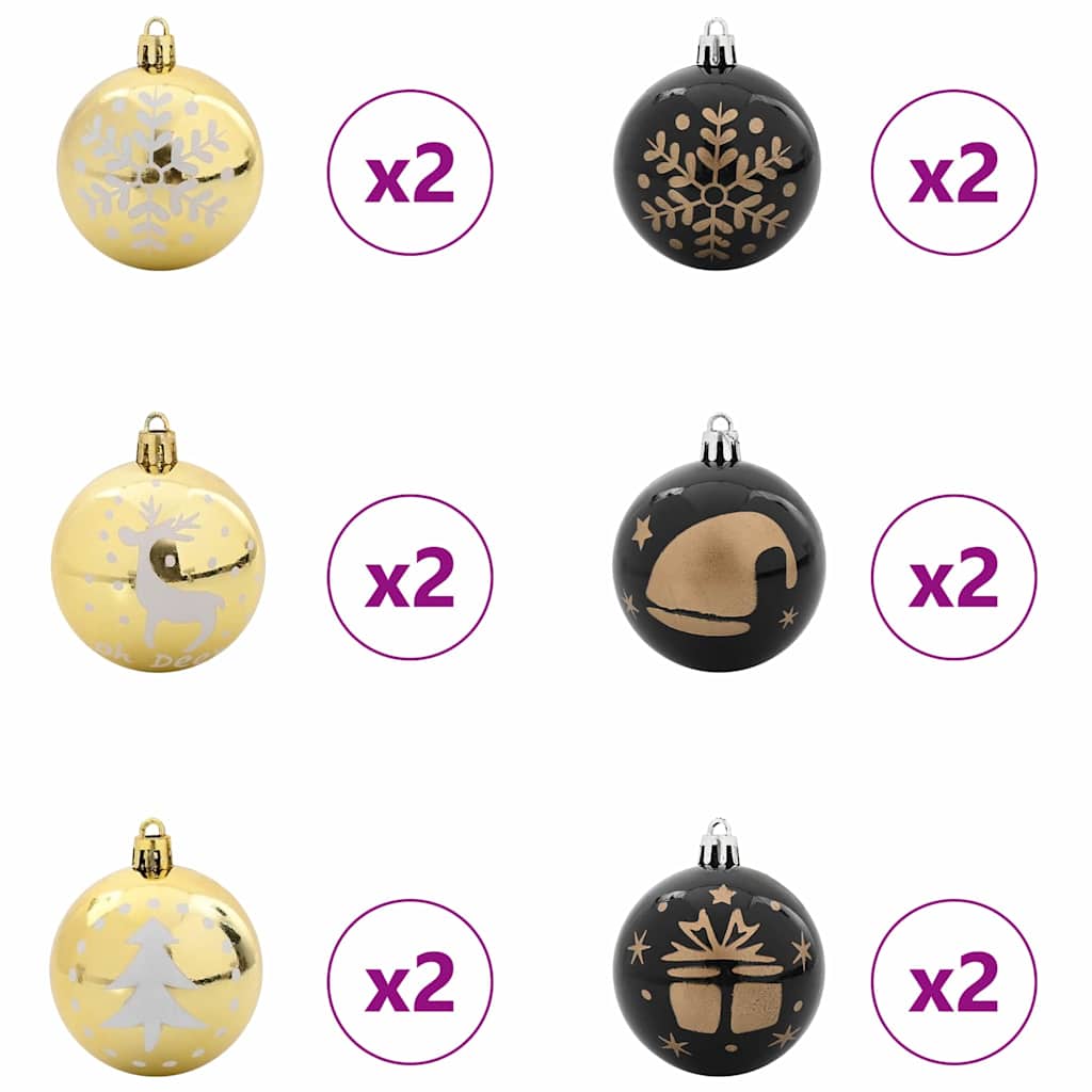 Conjunto de bolas de natal 40 unid. preto e ouro ø 6 cm leds
