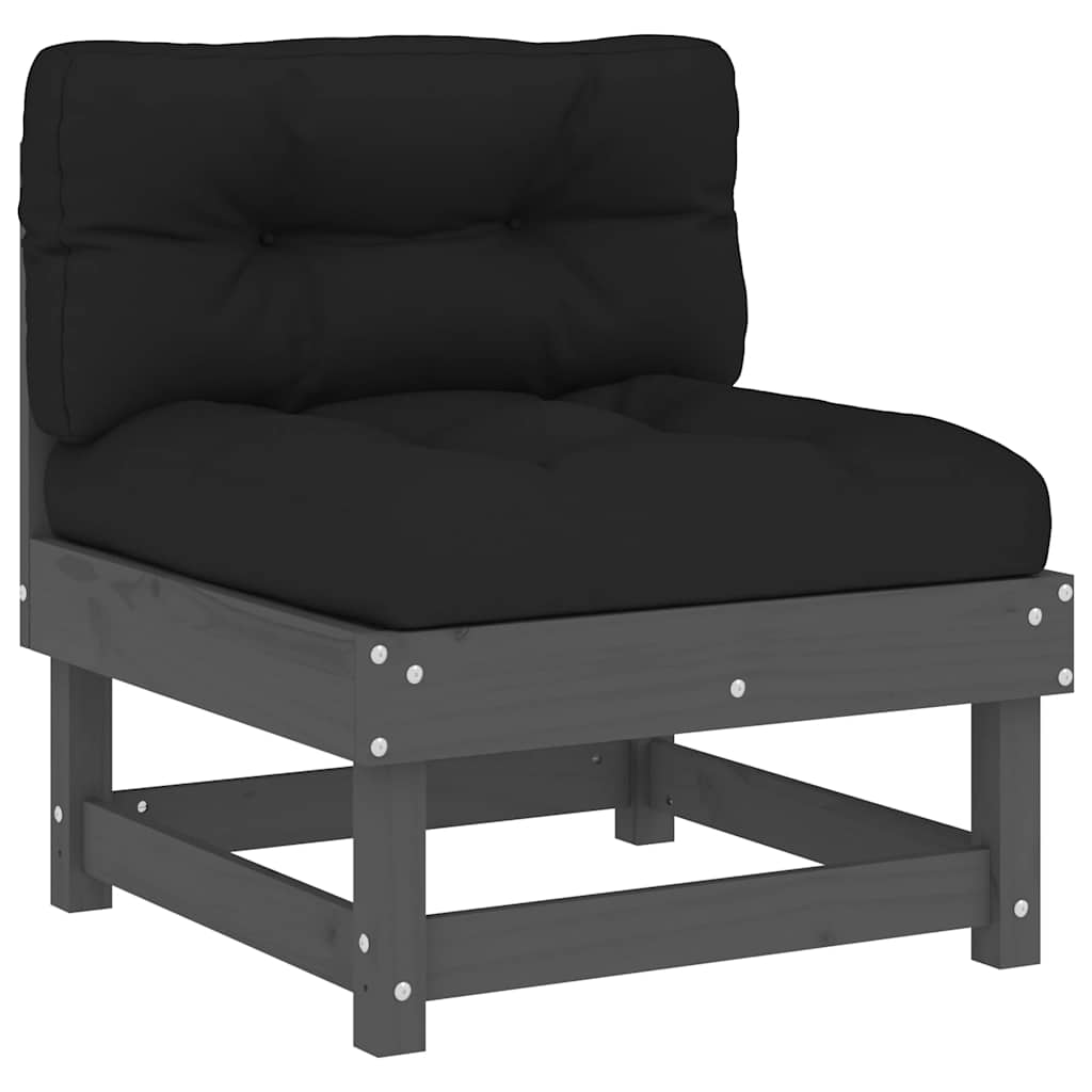 Sofás de centro com almofadões 2 pcs pinho maciço cinzento
