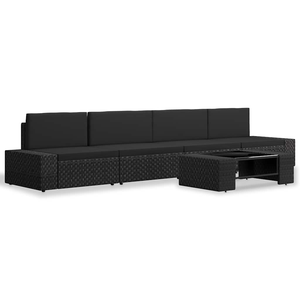 5 Pcs conjunto lounge para jardim vime PE preto