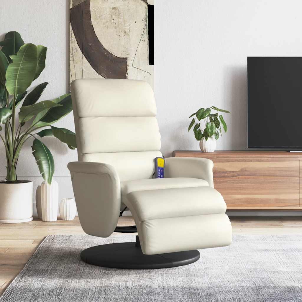 Cadeira massagens reclinável c/apoio pés couro artificial creme