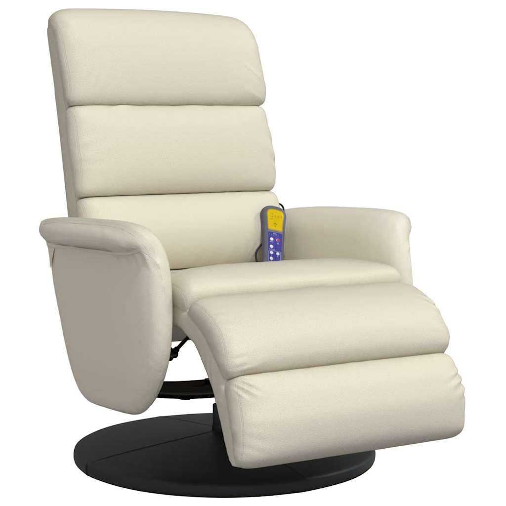 Cadeira massagens reclinável c/apoio pés couro artificial creme