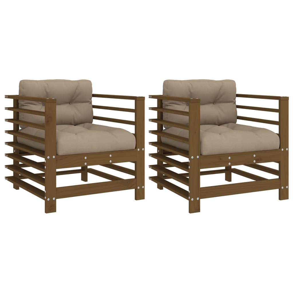 Cadeiras de jardim c/ almofadões 2pcs pinho maciço castanho-mel