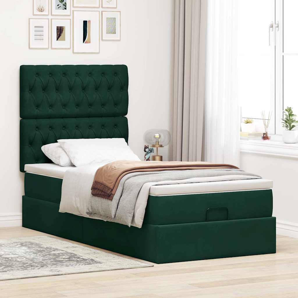 Estrutura cama otomana colchões 80x200cm veludo verde escuro