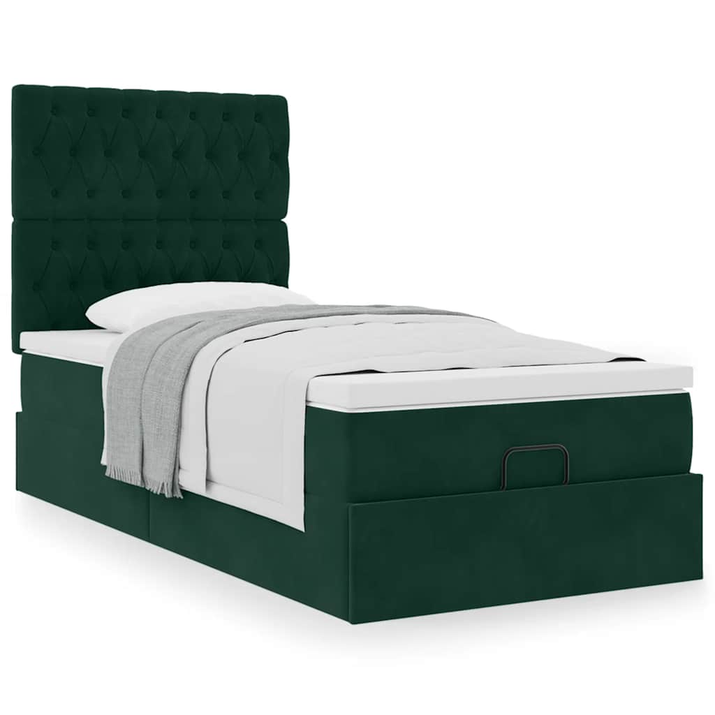 Estrutura cama otomana colchões 80x200cm veludo verde escuro
