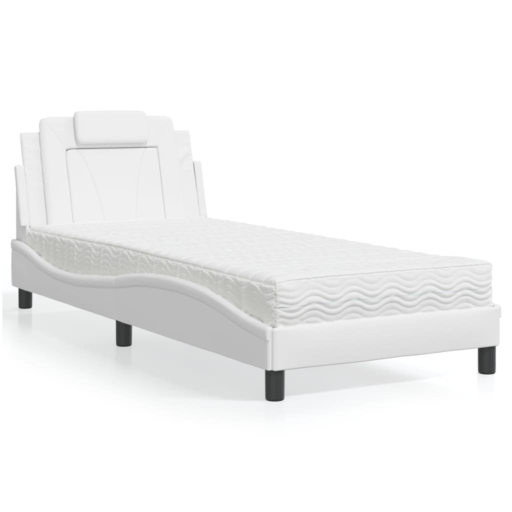 Cama viana com colchão 90x200 cm couro artificial branco