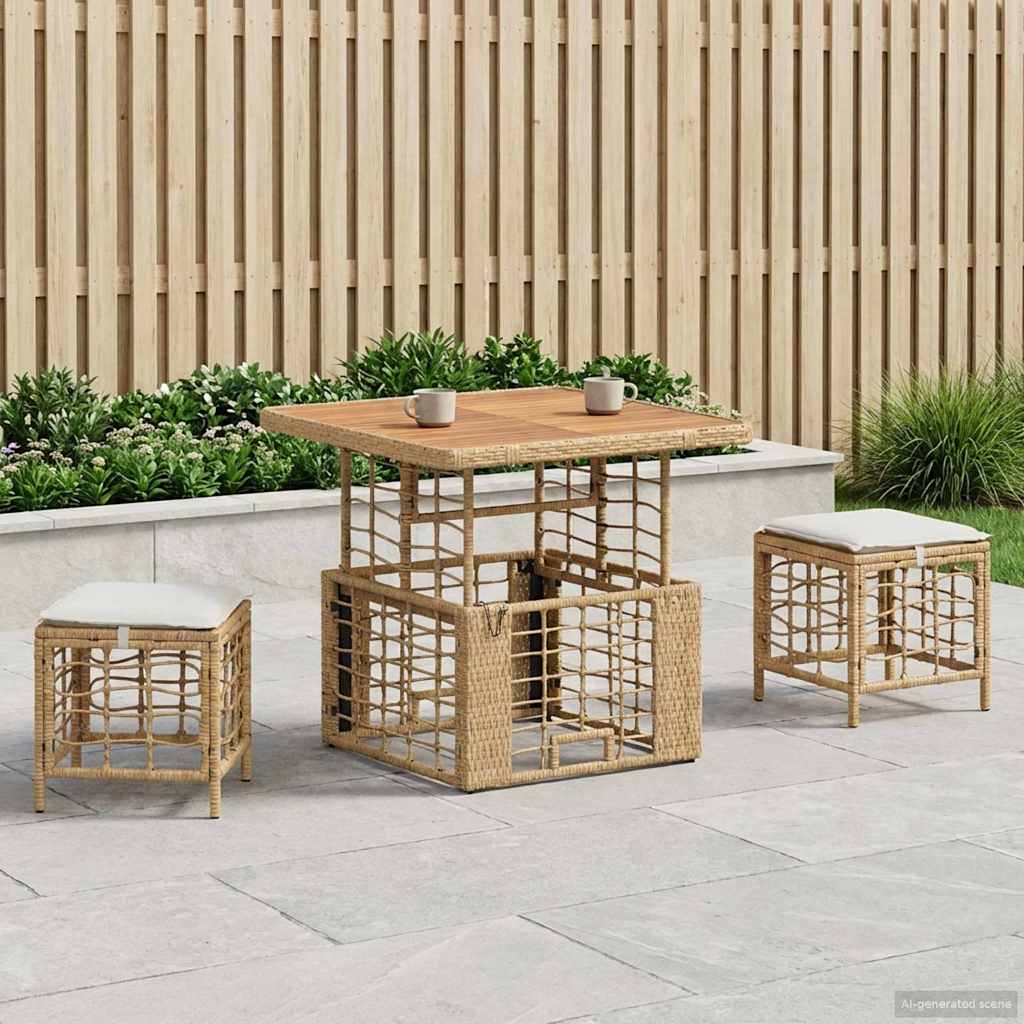 Conjunto de jantar para jardim 3 unid. natural e branco