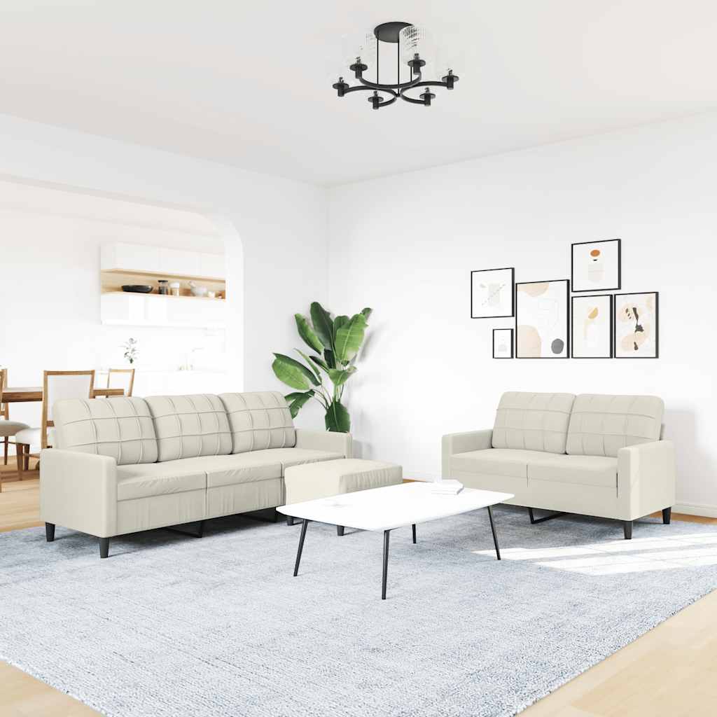 3 Pcs conjunto de sofás com almofadões veludo cor creme