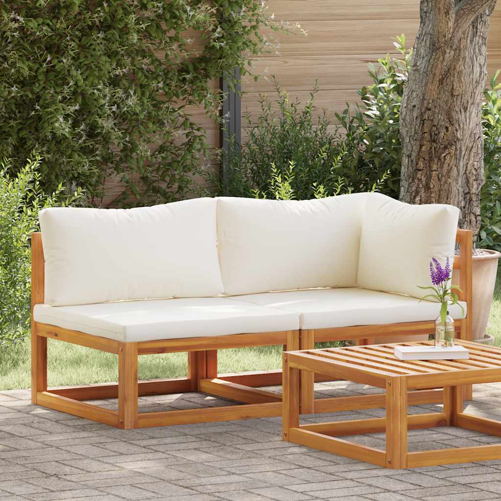 Conjunto de sofás 2 pcs c/ almofadões branco nata acácia maciça
