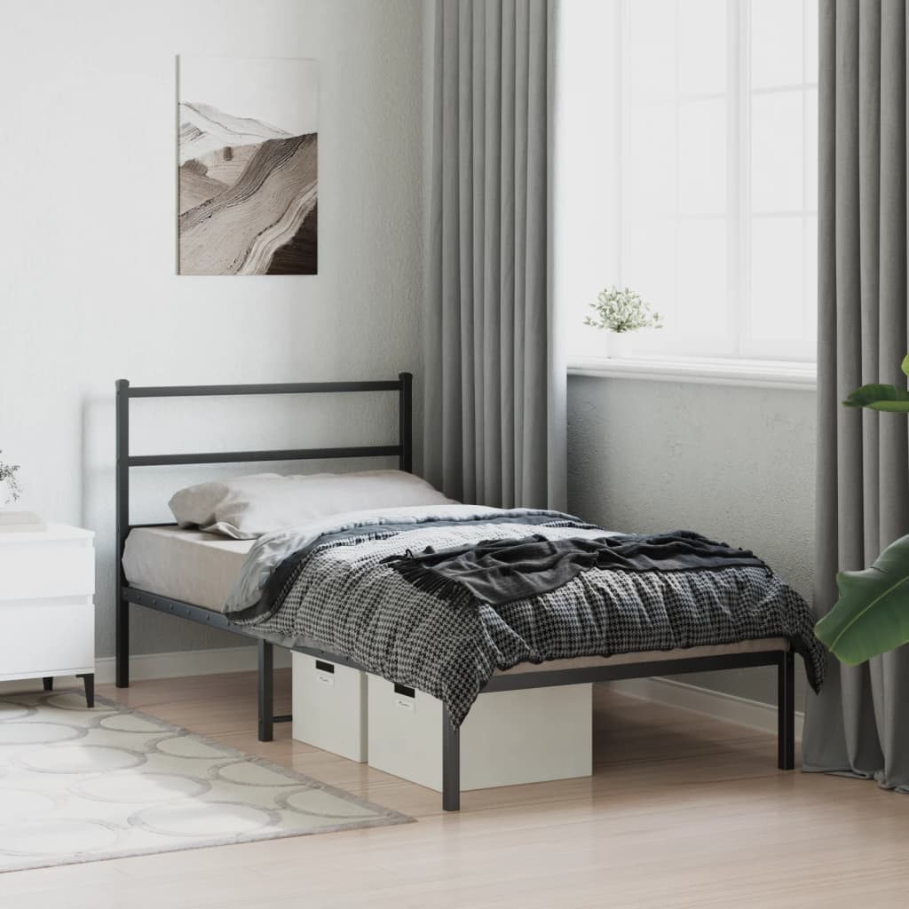Estrutura de cama com cabeceira 107x203 cm metal preto