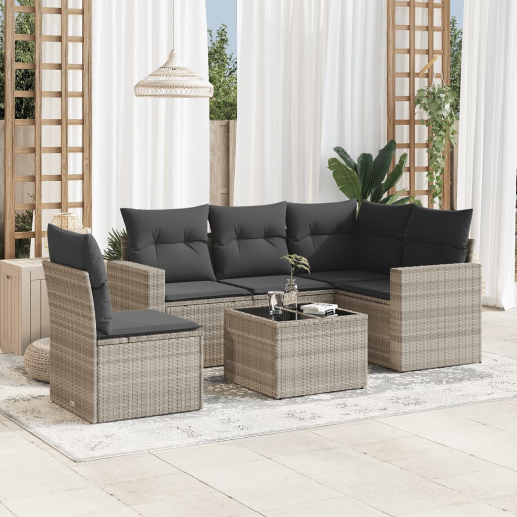 6 Pcs conj. sofás jardim com almofadões vime PE cinzento-claro