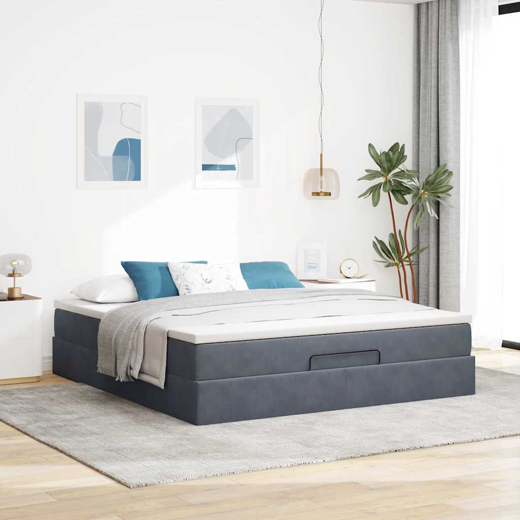 Estrutura de cama otomana com colchão 160x200cm cinzento escuro