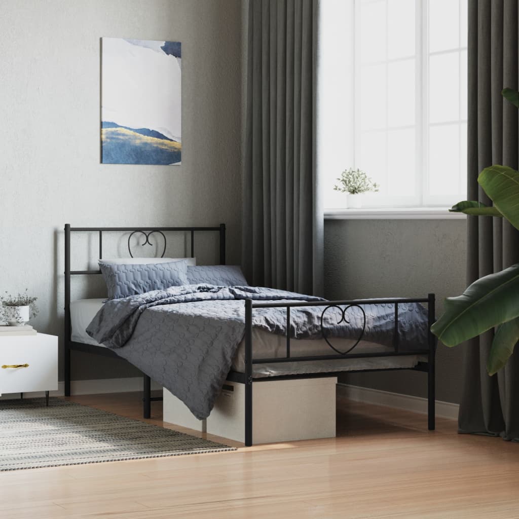 Estrutura de cama com cabeceira e pés 75x190 cm metal preto