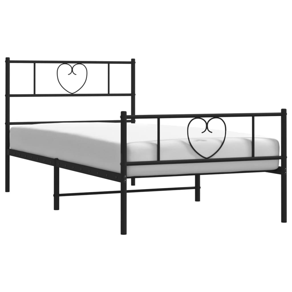 Estrutura de cama com cabeceira e pés 75x190 cm metal preto