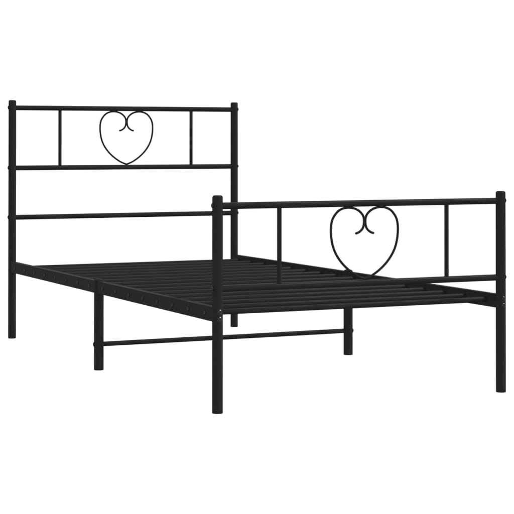 Estrutura de cama com cabeceira e pés 75x190 cm metal preto
