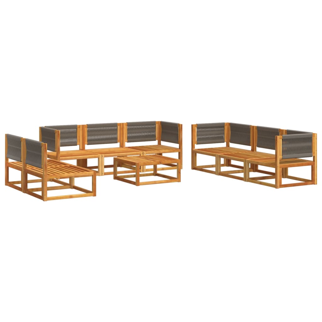 Conjunto de sofás de jardim de 9 peças com almofadas de madeira de acácia e corda