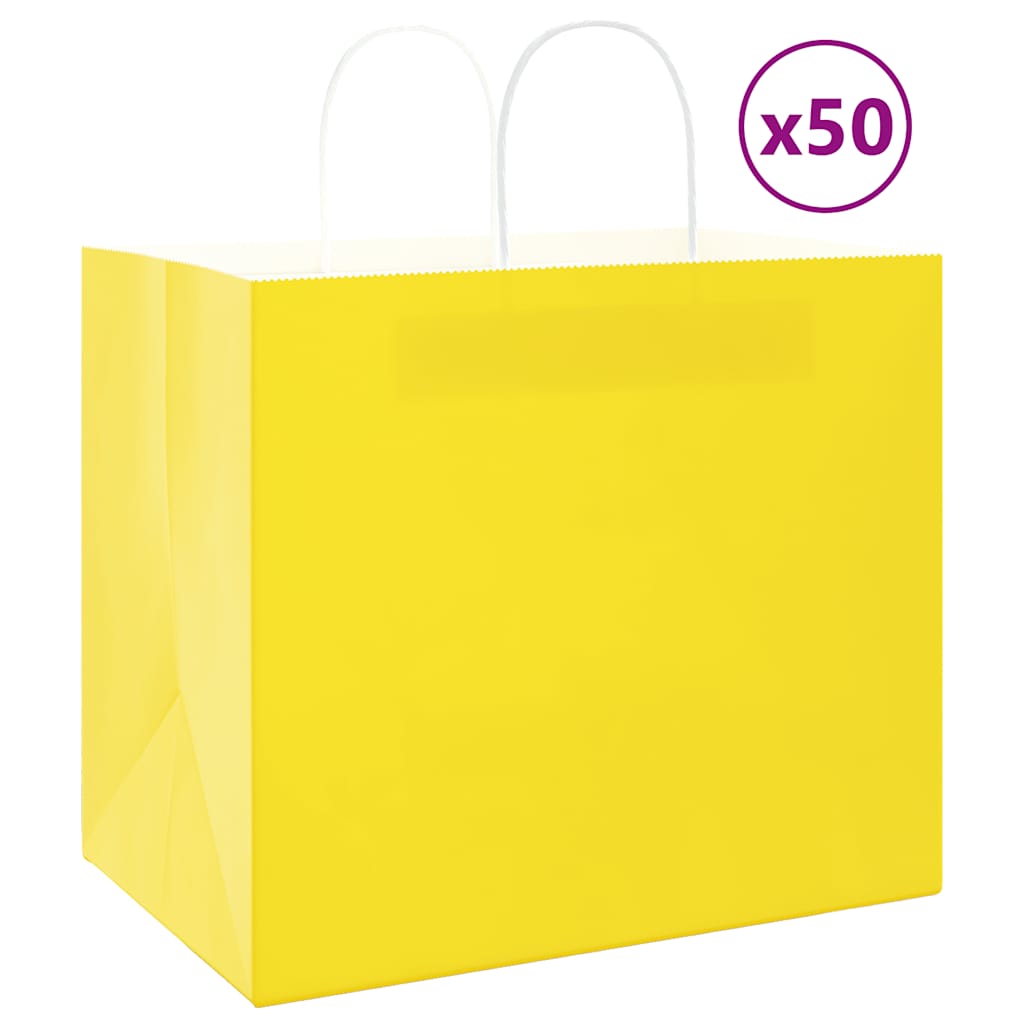 Sacos de papel 50 unid com alças amarelo 32x22x28 cm