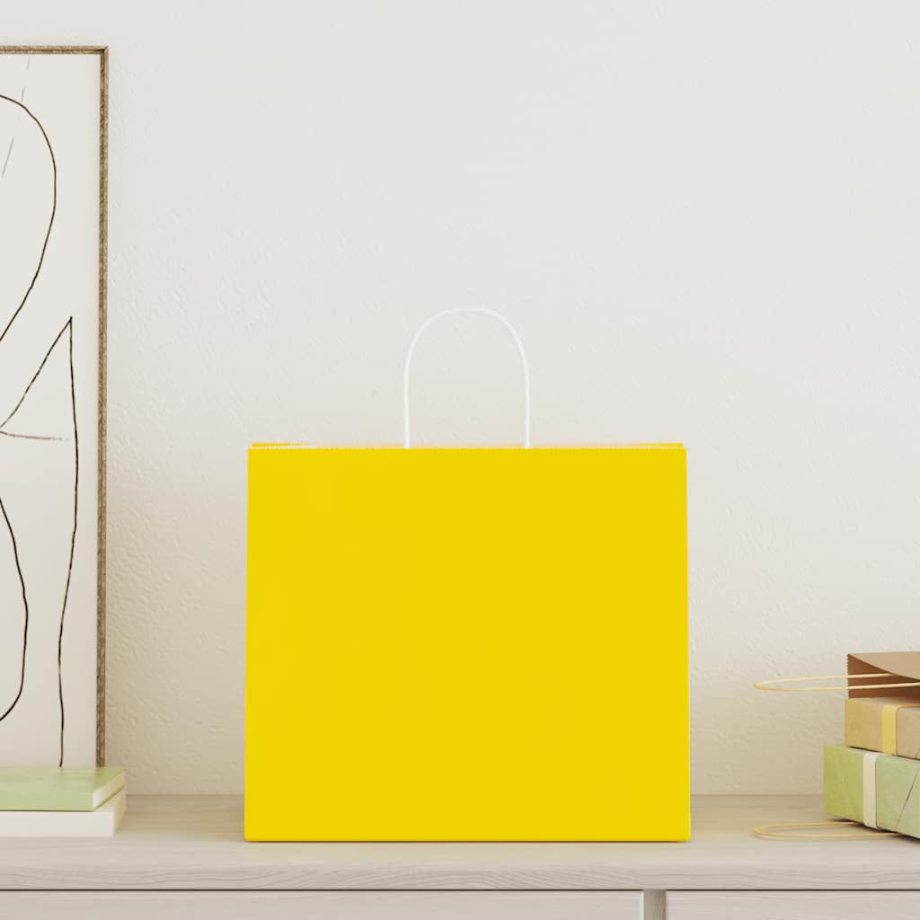 Sacos de papel 50 unid com alças amarelo 32x22x28 cm
