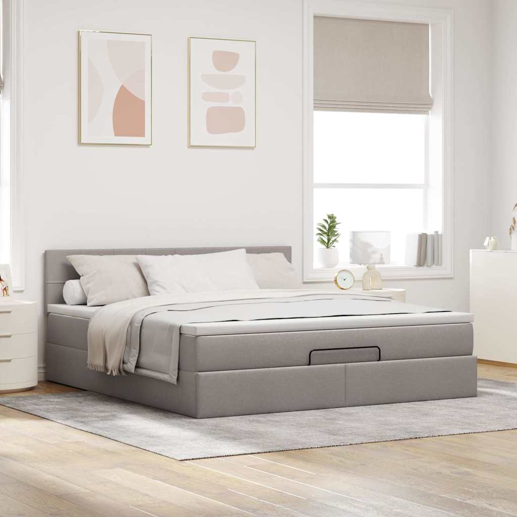 Moldura de cama otomana com tecido taupe 180x200cm