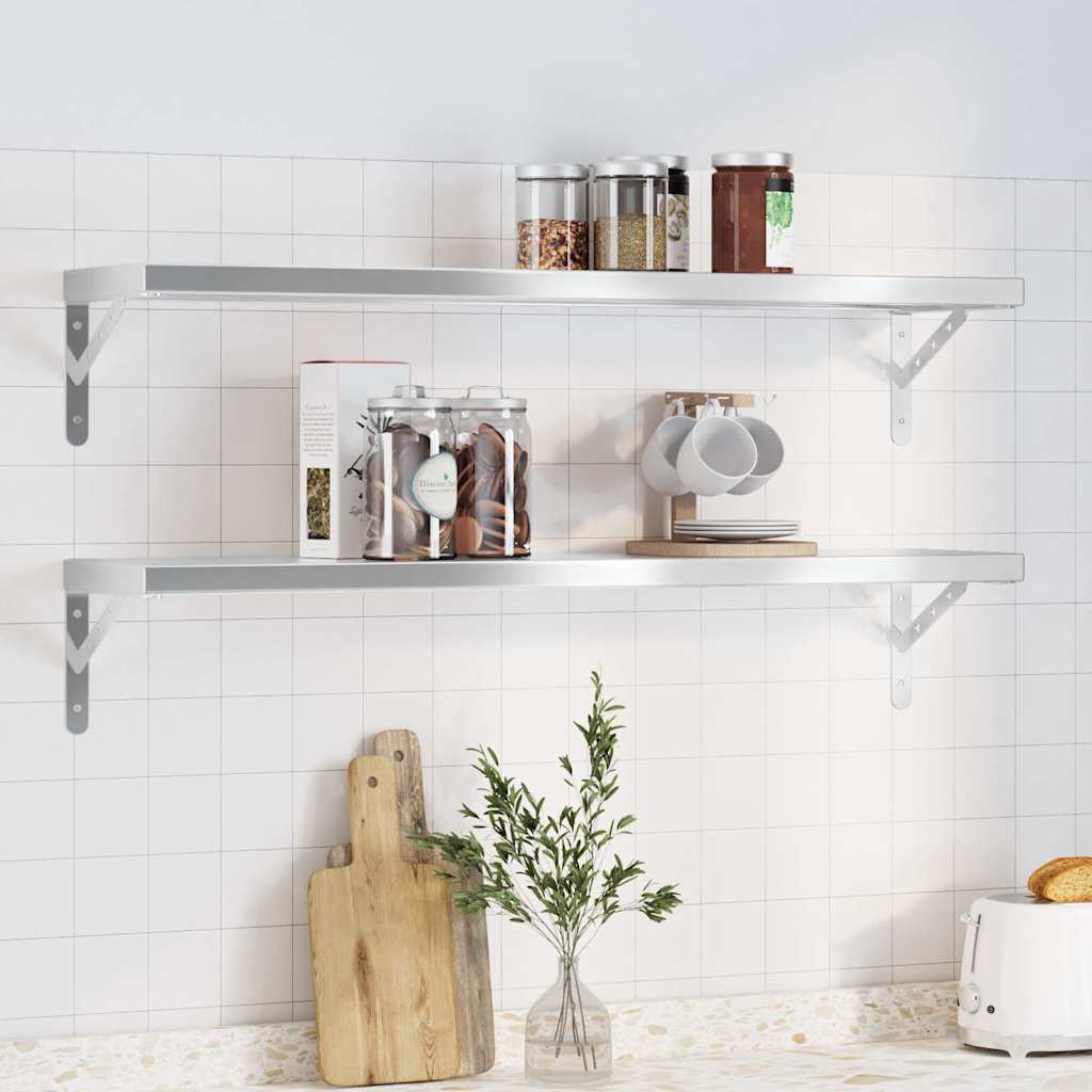 Prateleiras de parede 2pcs 100x23,5cm aço inoxidável prateado