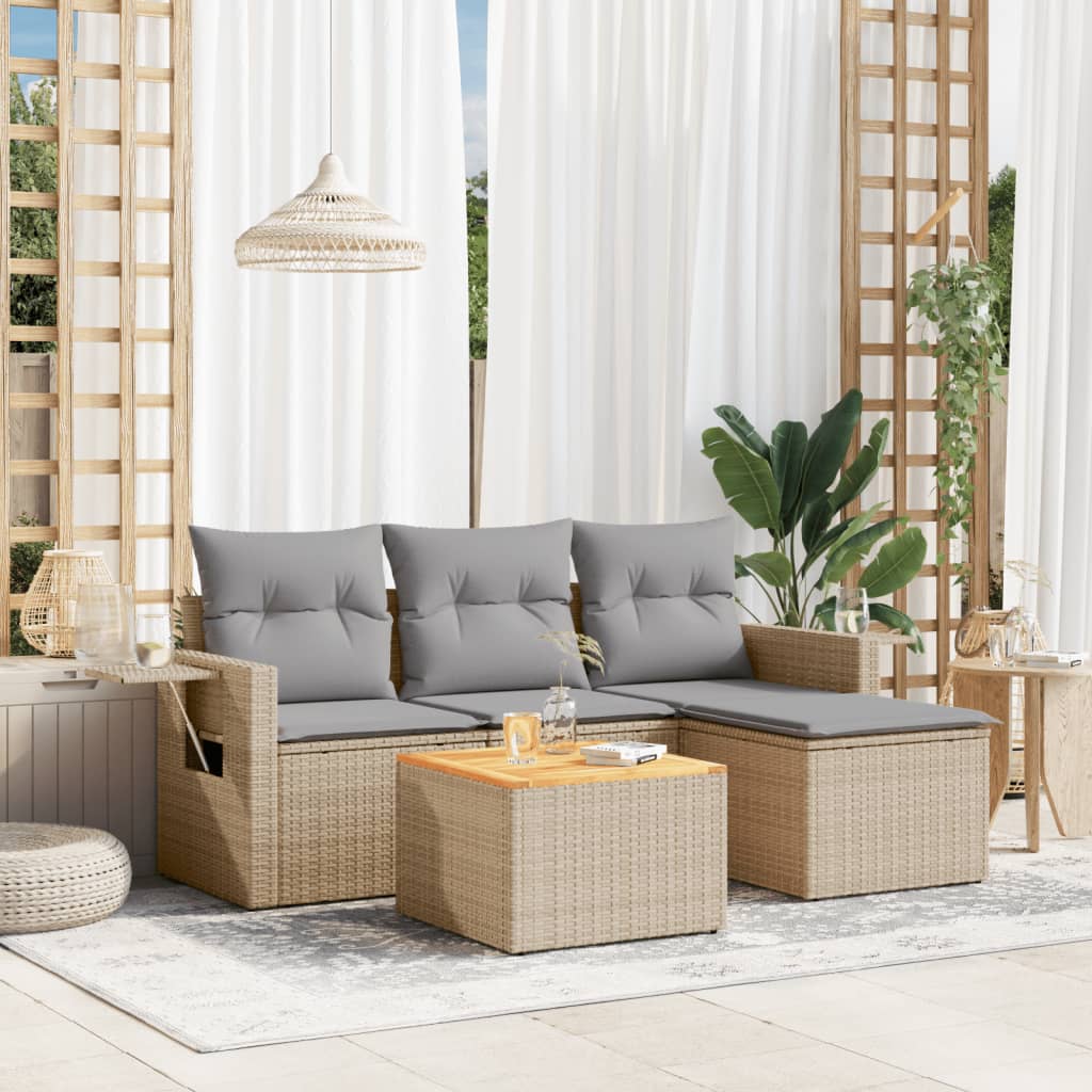 5 Pcs conjunto de sofás p/ jardim com almofadões vime PE bege