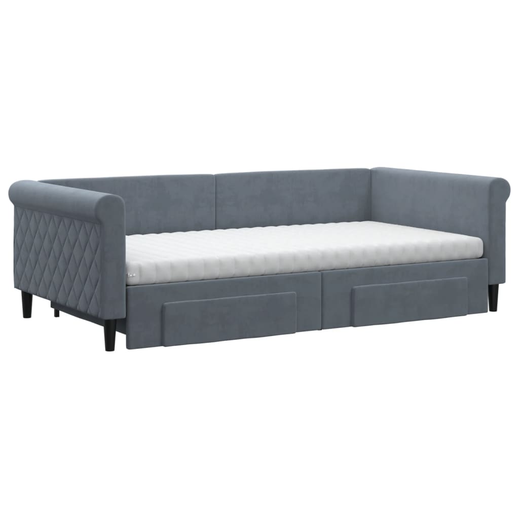 Sofá-cama c/ gavetão e gavetas 100x200cm veludo cinzento-escuro