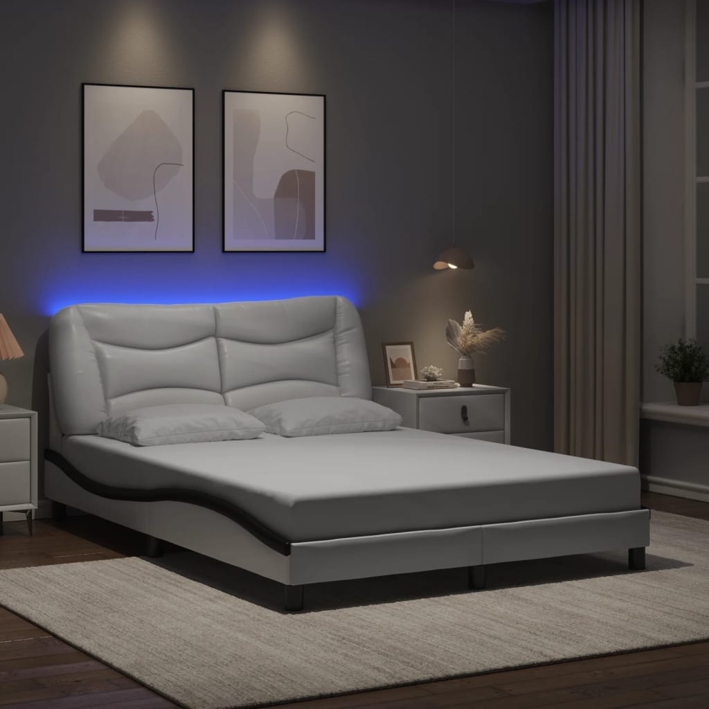Estrutura de cama com LED sem colchão hvar 140x190cm branco/preto