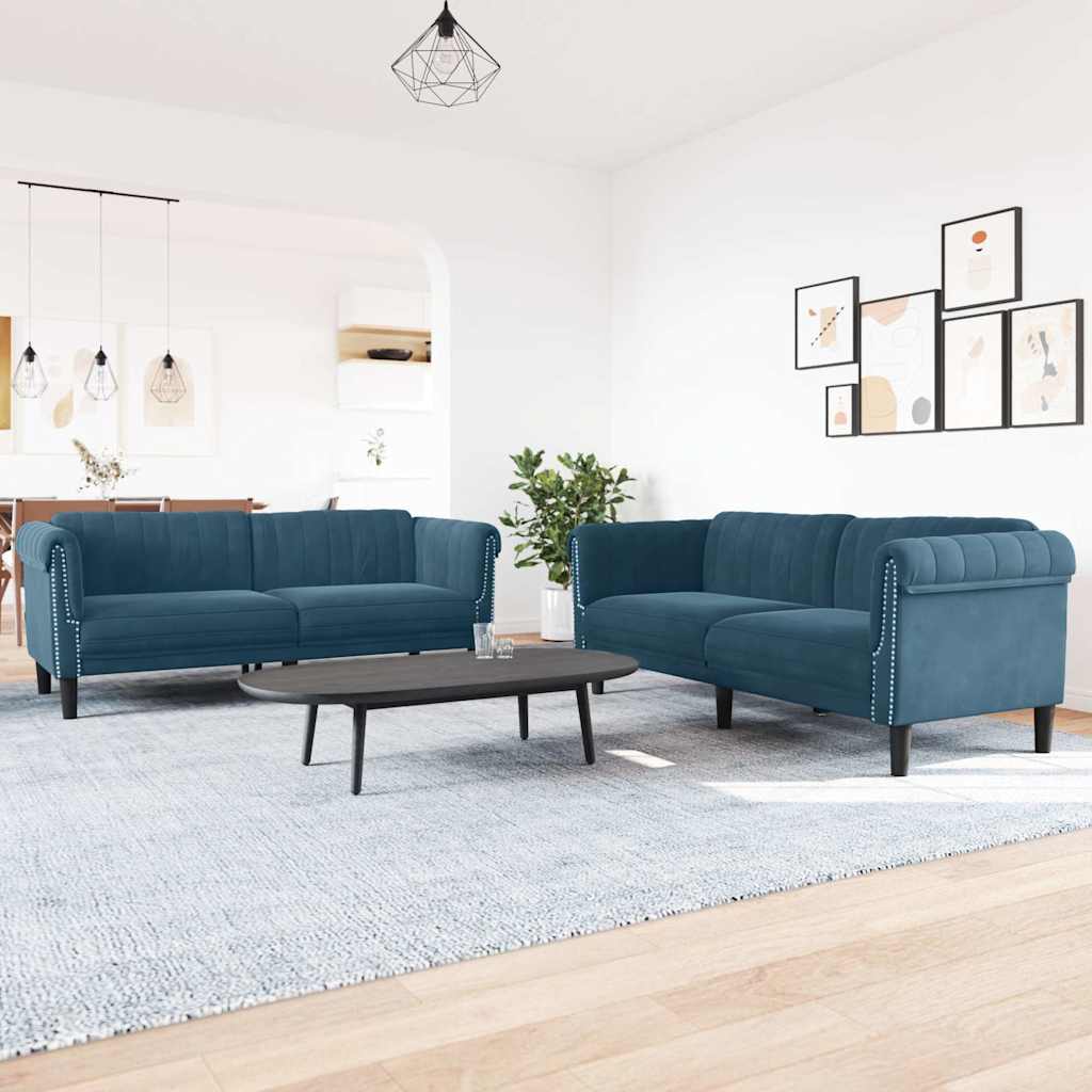 2 Pcs conjunto de sofás veludo azul
