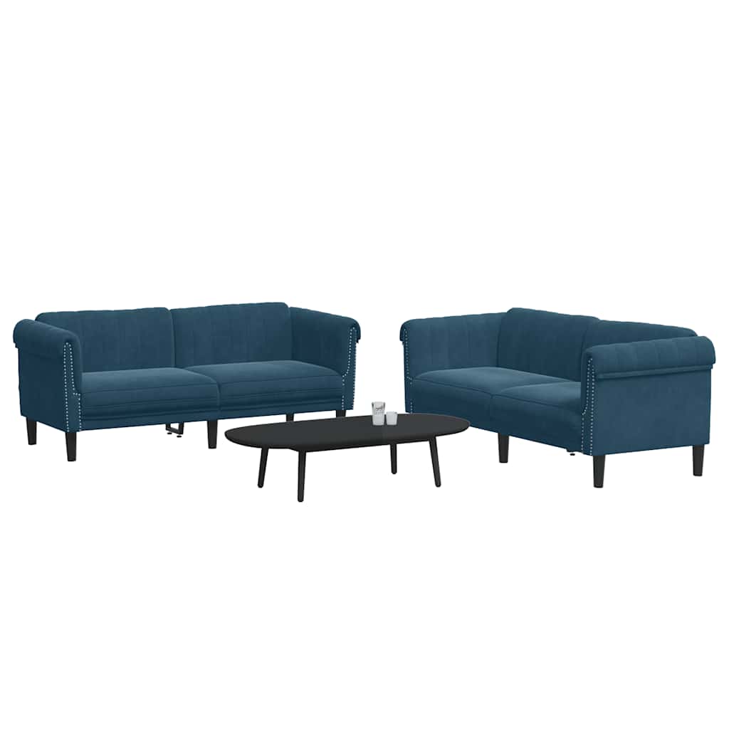2 Pcs conjunto de sofás veludo azul