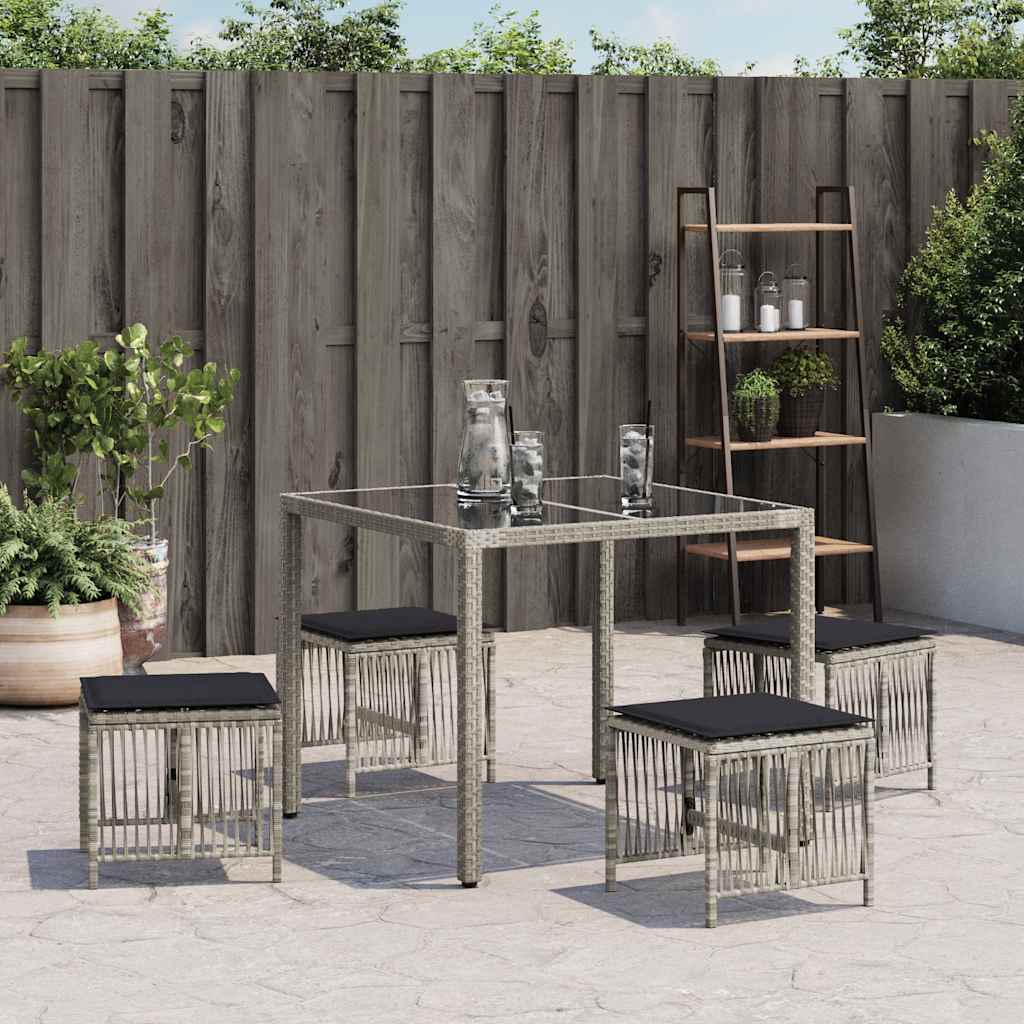 Bancos jardim c/ almofadões 4pcs 41x41x36cm vime PE cinza-claro