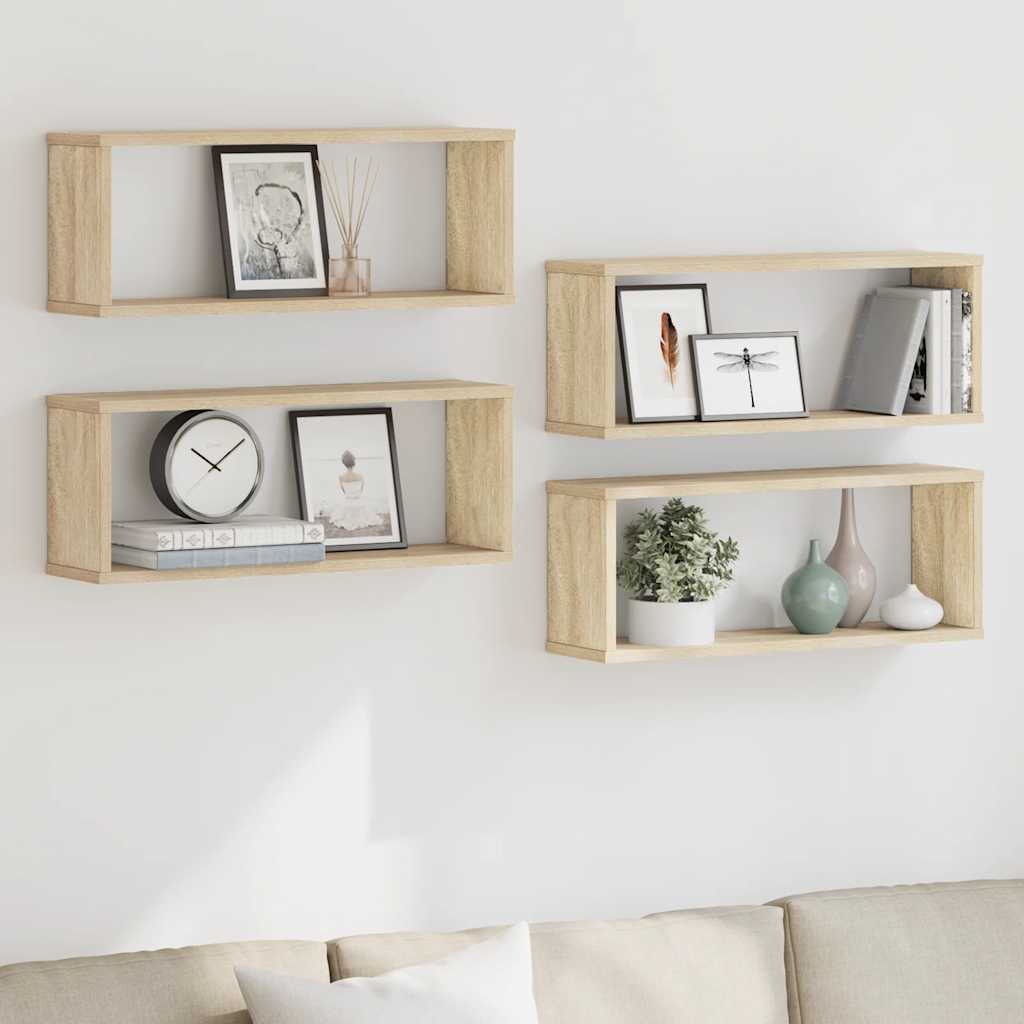 Prateleiras parede forma de cubo 4 pcs carvalho sonoma