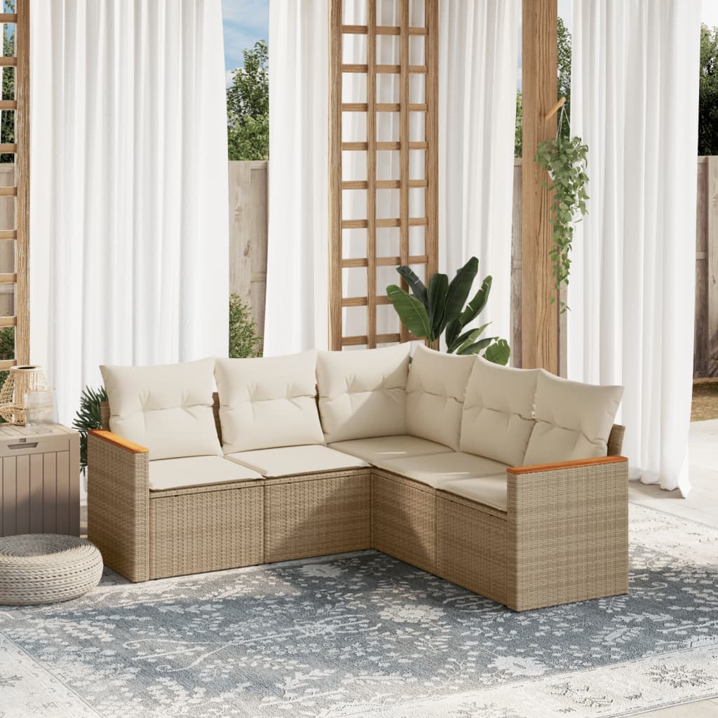 5 Pcs conjunto de sofás p/ jardim com almofadões vime PE bege