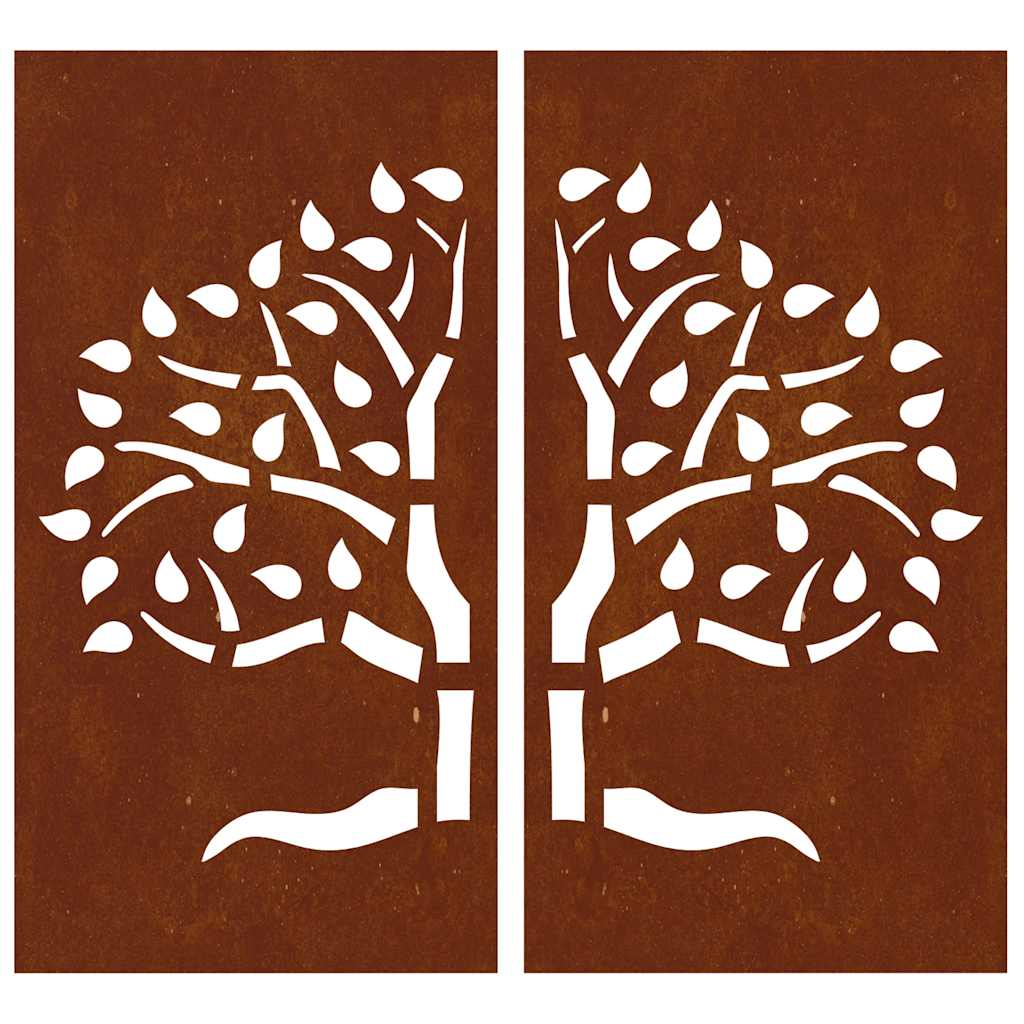 Decoração muro de jardim 2pcs 105x55cm aço corten design árvore